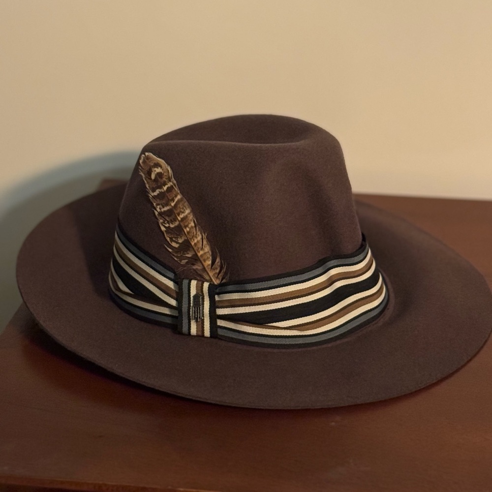 Brooklyn Hat Co Brown Fedora with Striped Band. Size L